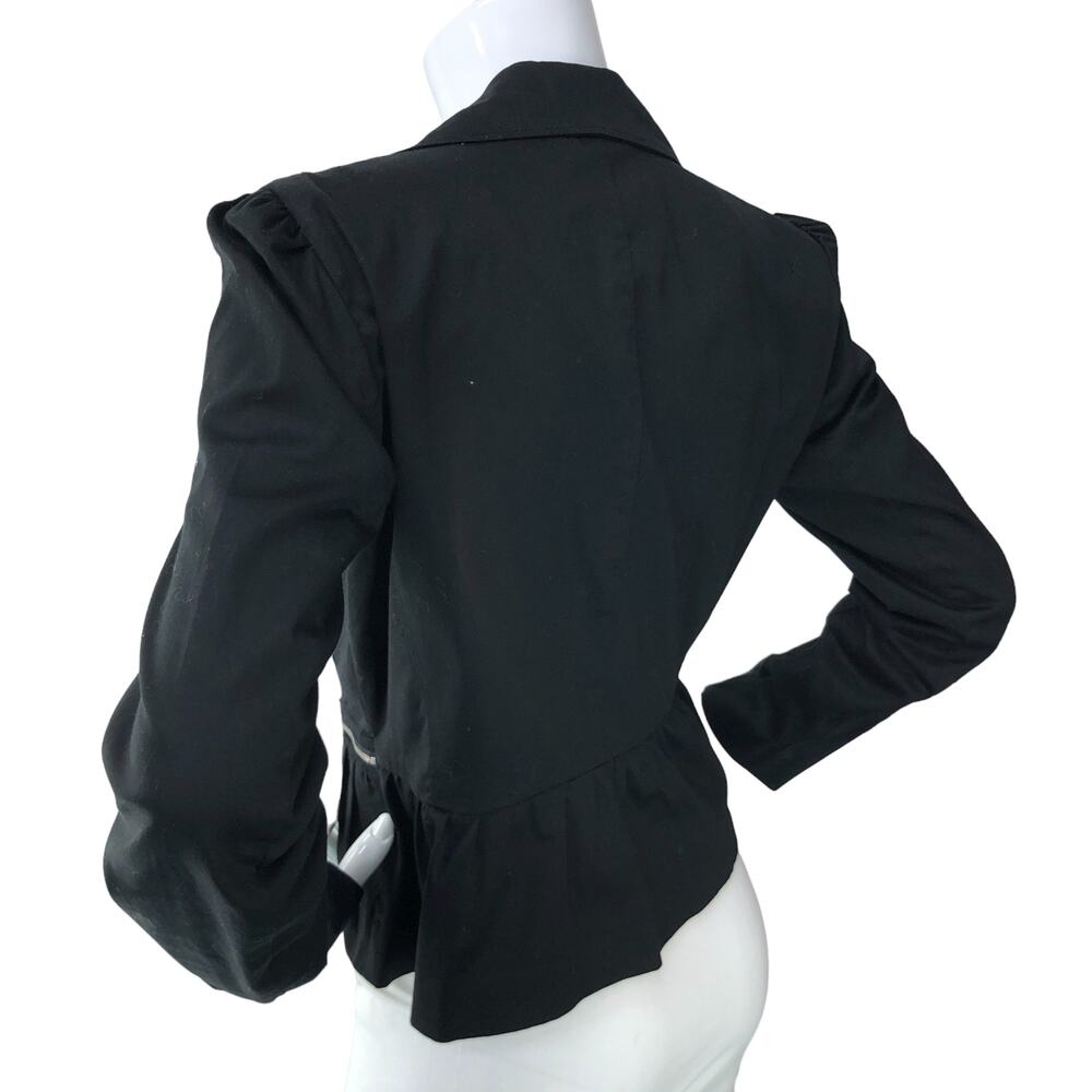 Sandro Womens Size S Biker Jacket Asymmetrical Cotton Zip Pockets Black - Picture 6 of 14